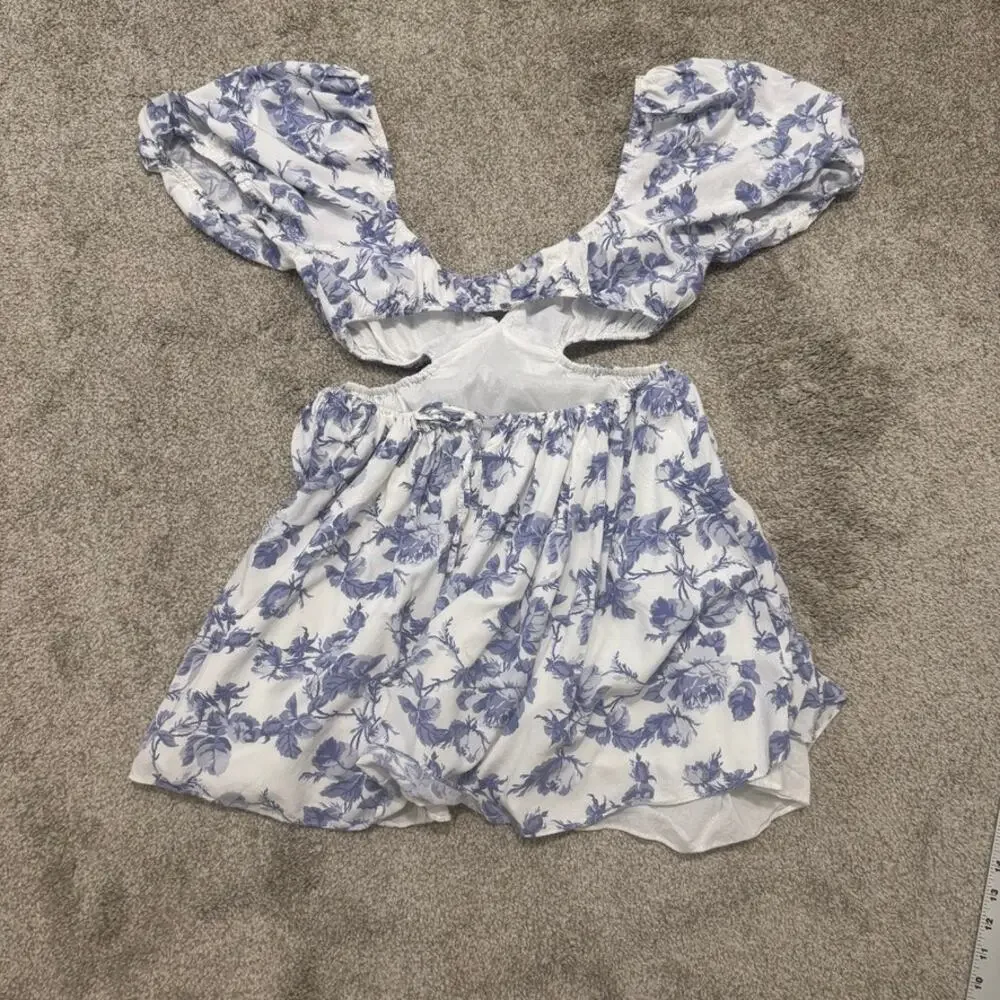 Bardot 8 L Eden floral v front open back puff sleeve mini dress D4 3320 - Picture 7 of 10